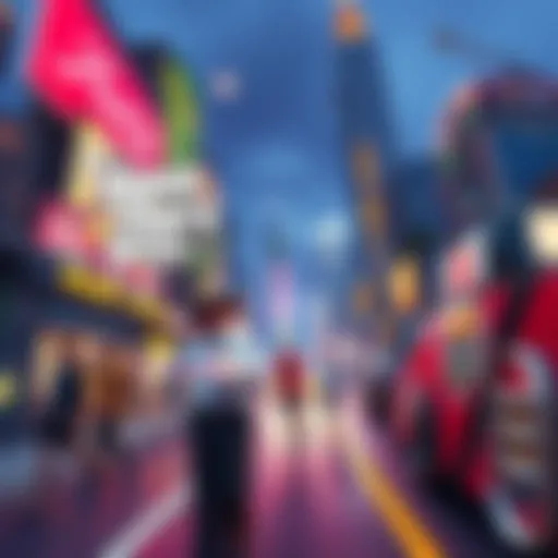 A vibrant cityscape from Grand Theft Auto 6 with players engaging in various activities