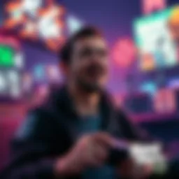 A gamer excited about Grand Theft Auto 6, discussing its features and comparing it to Red Dead Redemption 2, in a vibrant gaming environment.
