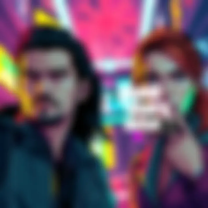 Official artwork of Jason and Lucia Colorful artwork showing Jason and Lucia from Grand Theft Auto VI, featuring vibrant details and designs