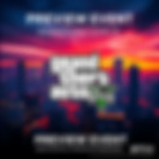 A promotional graphic showing the GTA 6 logo with a background of city skyline and gaming elements