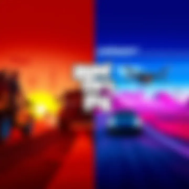 A split screen showing gameplay from GTA 6 on one side and Crimson Desert on the other, displaying action and adventure scenes from both games.