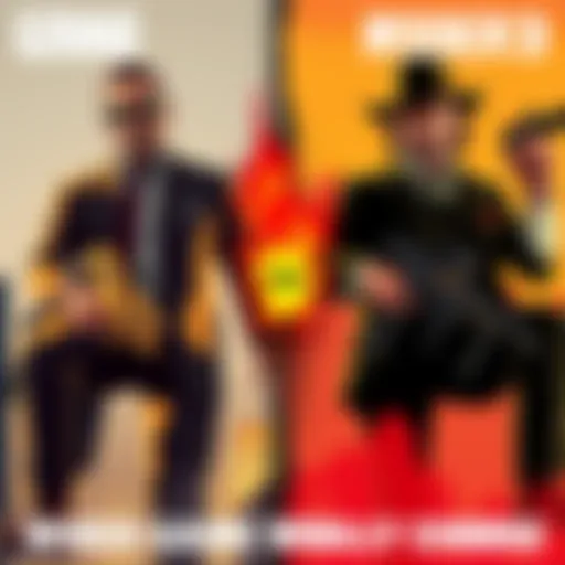 GTA6 vs RDR3 A split image showing elements from GTA6 on one side and RDR3 on the other, highlighting the two game's themes and styles.