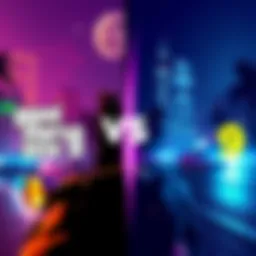 A split-screen showing gameplay from GTA 8 on one side and GTA 9 on the other, highlighting different graphics and environments.
