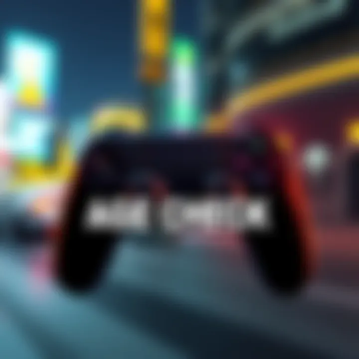 A graphic showing a warning for R18+ age checks for GTA Online players in Australia, featuring a video game controller and warning symbols.