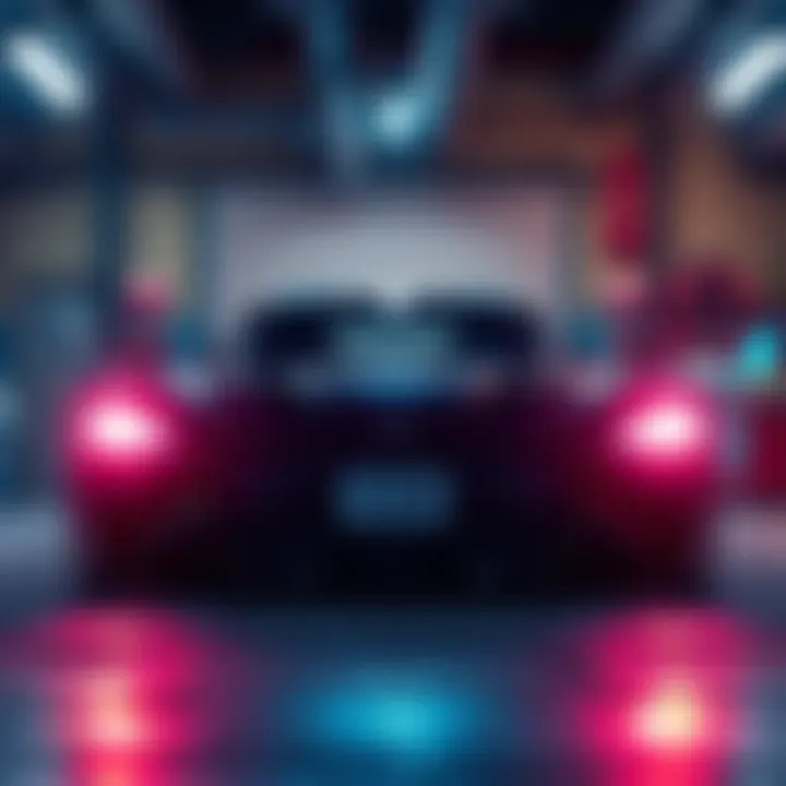 The Coquette D10 car from GTA Online displaying its Vehicle Identification Number on the screen in a garage setting.