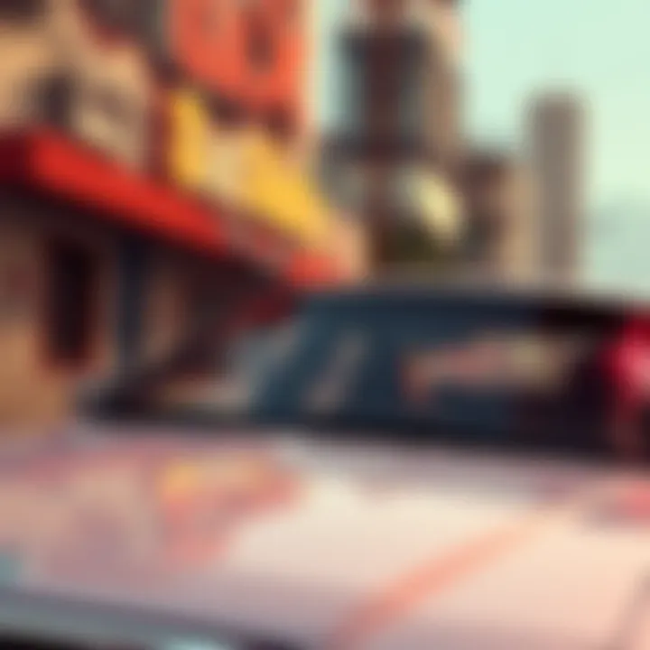 A first-time player stealing a car in a vibrant urban setting inspired by 90s rap culture in GTA San Andreas.