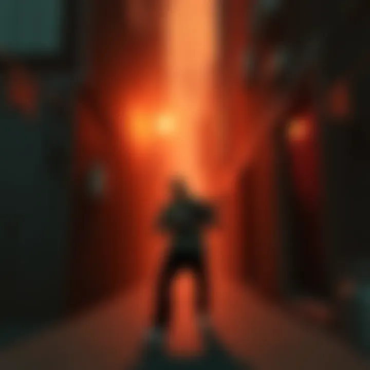 A scene from GTA San Andreas showing a character sneaking through a dark alley with a tense atmosphere.
