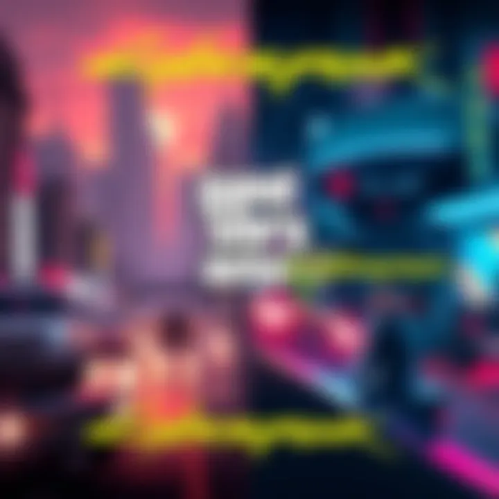 GTA V vs Cyberpunk 2077 A split image showing scenes from Grand Theft Auto V and Cyberpunk 2077, highlighting the chaotic city life of GTA and the futuristic vibe of Cyberpunk.