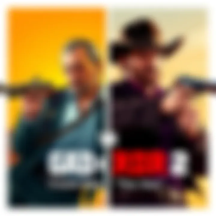 Side-by-side comparison of characters from GTA V and RDR 2 in action scenes.