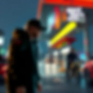 GTA VI Gas Station Heist A player character interacting with a gas station during a heist in GTA VI, showing intense action and police pursuit in the background.