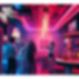 A lively strip club environment in GTA VI, featuring animated NPCs, realistic jiggle physics, and various mini-games for players to engage with.