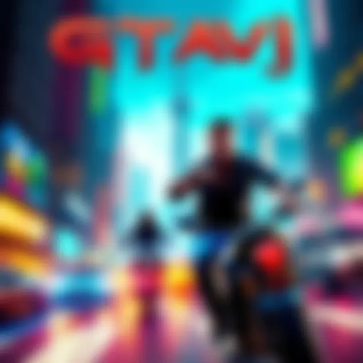 Cover art for GTAVI showing vibrant cityscape with characters in action