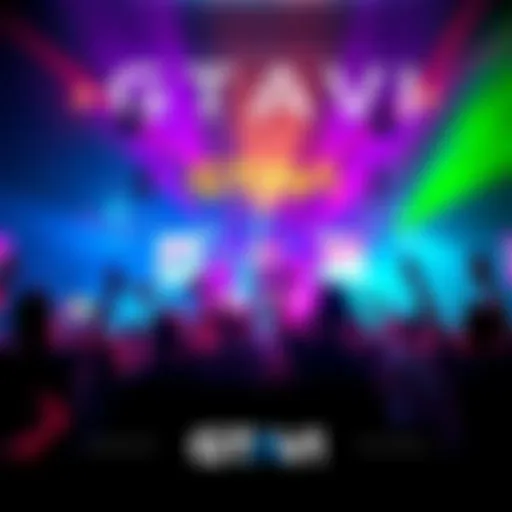 A vibrant graphic showcasing the release date for GTAVI with game elements and fans celebrating