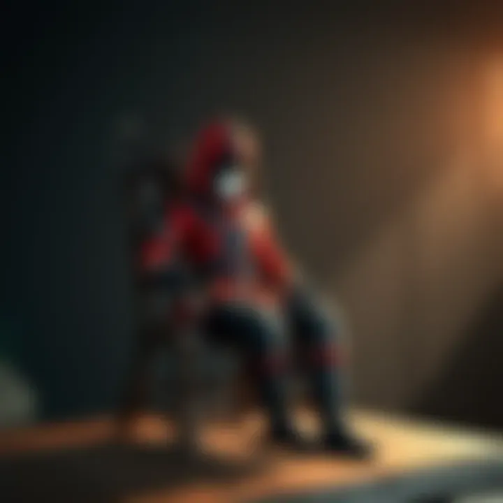 A game character dressed as a guard sitting still in a wooden chair, set in a detailed game map environment.