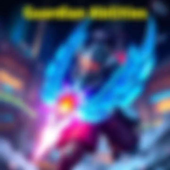 A character using a powerful guardian ability in a vibrant game setting, showcasing energy effects and strategic gameplay.
