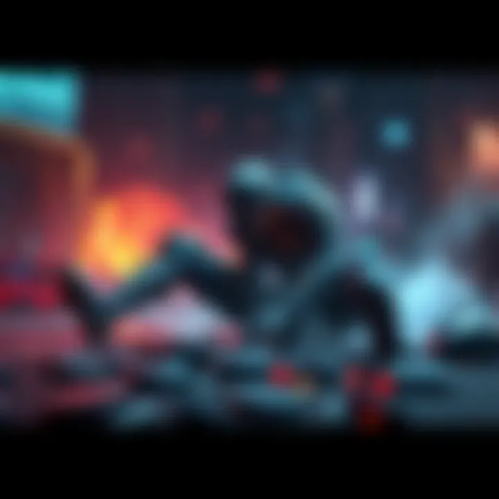 Guardian Defeated A guardian character collapsing after being defeated in a game setting, surrounded by visual effects symbolizing defeat.