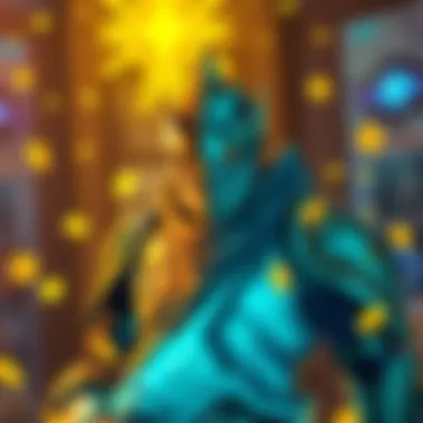 The Guardian Skin Unlocking A character showcasing The Guardian skin in a game setting, surrounded by golden sprites and game icons, illustrating the discussion about unlocking methods.