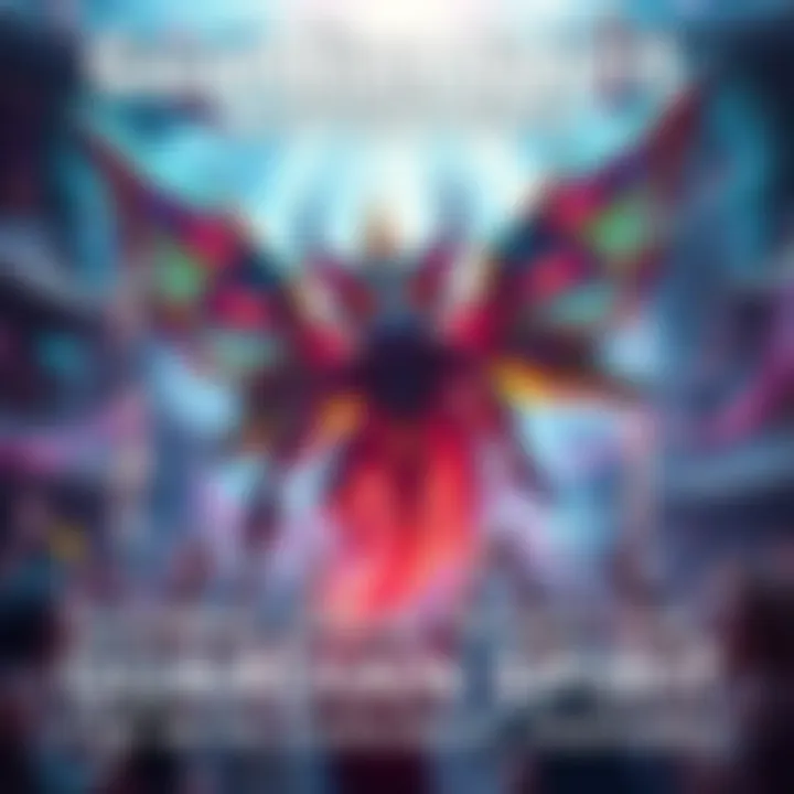 A colorful, vibrant scene featuring a guardian spirit surrounded by players excited for new gameplay features.