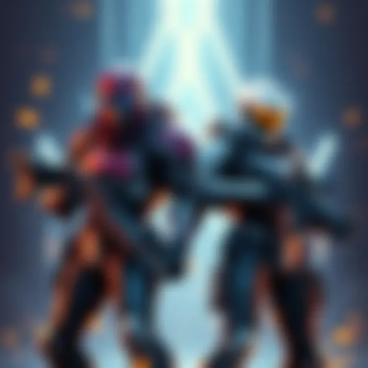 Guardians in 2-Piece Armor Set Two Guardians showcasing different 2-piece armor combinations in an action pose, highlighting their unique styles and abilities.