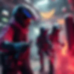 A group of video game characters, known as Guardians, showcasing bizarre behaviors while wearing mismatched gear and interacting in a chaotic virtual setting.