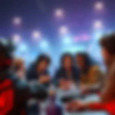 A group of gamers discussing their hunter ranks while laughing and trying to guess each other's professions