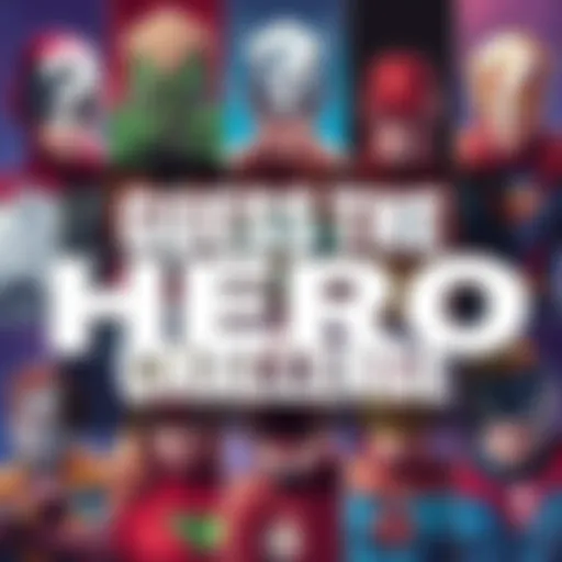 A colorful collage featuring various iconic superheroes with question marks, inviting viewers to guess their identities.