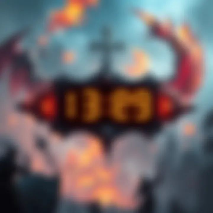 A digital clock showing a countdown timer for the next Guild Wars event, surrounded by fantasy-themed graphics.