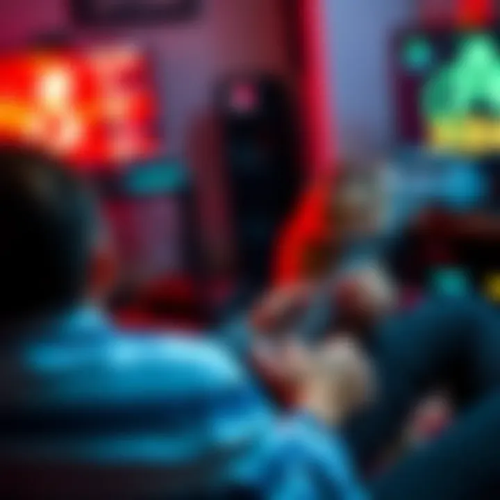 A person playing Guitar Hero on Xbox with a guitar controller while a curious cat watches nearby.