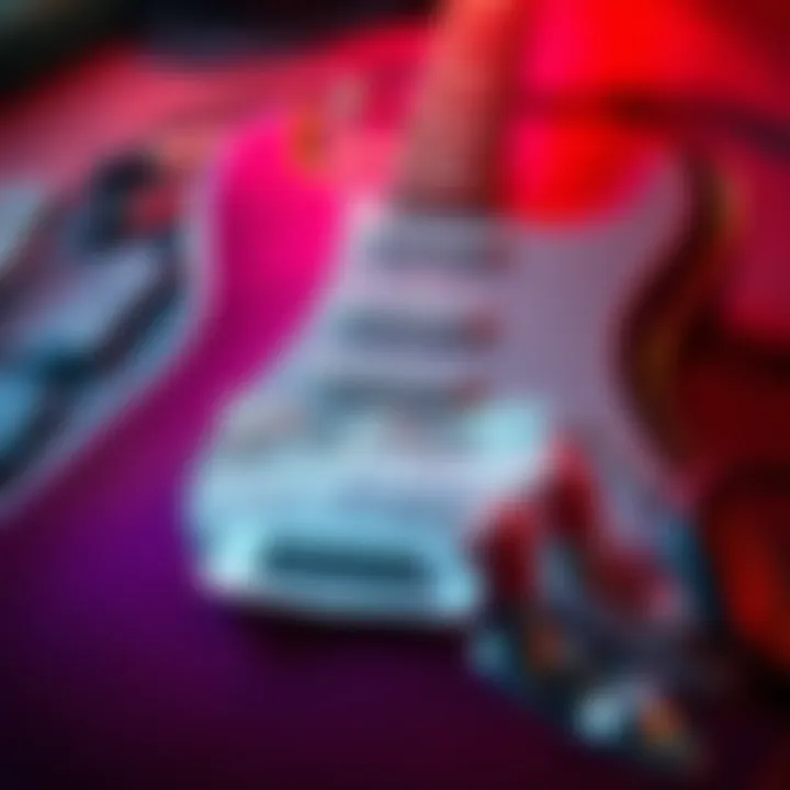 An electric guitar surrounded by signatures on a petition calling for the return of original guitar tracks in a game update.