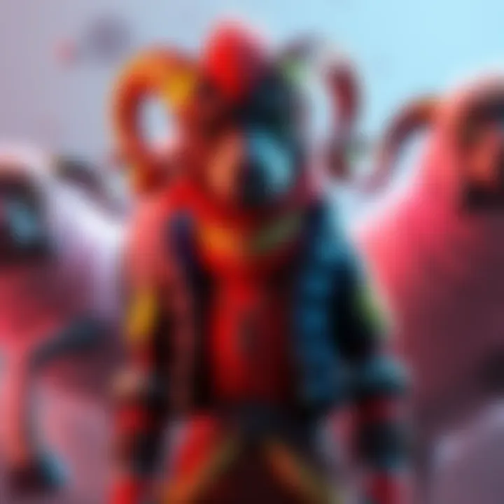 Gumbaal Character in Gaming A vibrant Gumbaal character with colorful features, showcasing its impact in gaming. The character stands against a backdrop of Bansheep elements, representing the aesthetic shift.