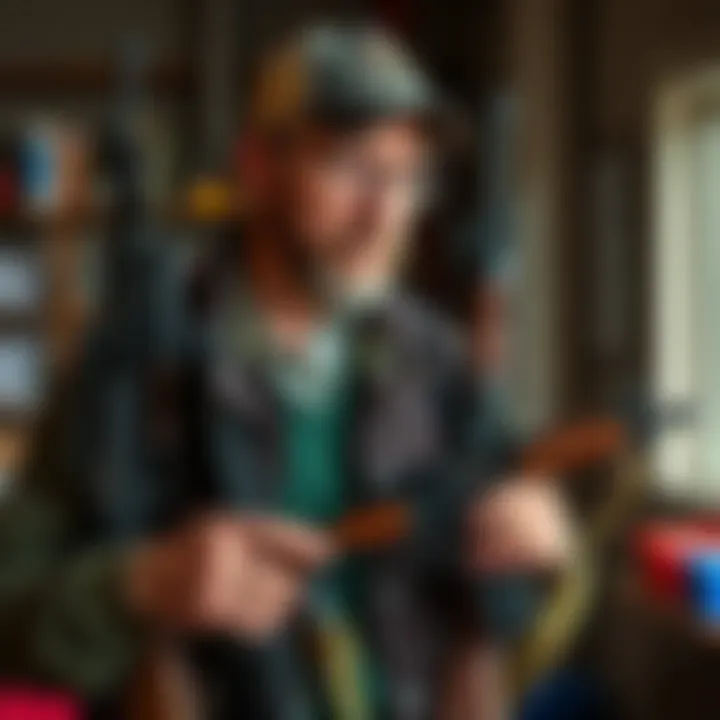 A gun enthusiast examines different firearms including the SKS rifle and USS9.