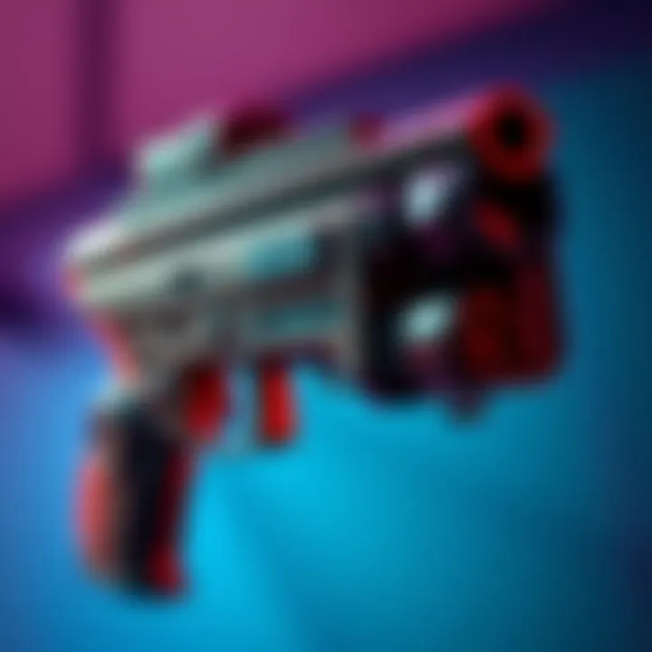 Gun attachment for Venator modifications Close-up view of a gun attachment showing various features during Venator modifications