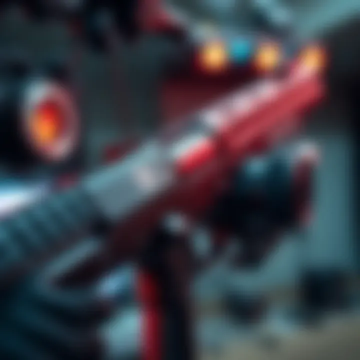 Gun seen during a stream A close-up of a firearm displayed in a streaming setup, with commentary on its features.