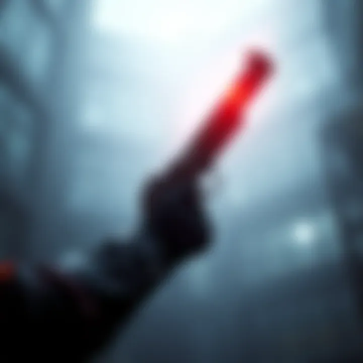 A character from RE4 holding a floating gun with no visible strap, contrasting with RE2 design