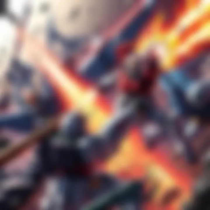 A chaotic scene depicting Gundam characters clashing in the Broken Moon event, showcasing players' frustrations with lore inconsistencies.