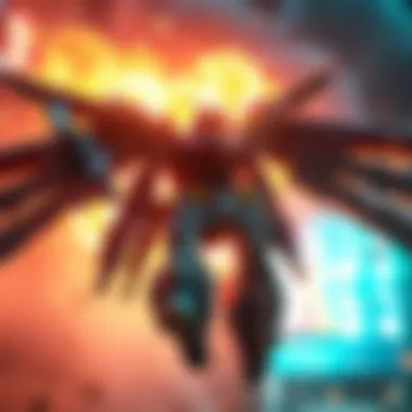 A scene from the GUNDAM ROGUE ORBIT trailer featuring a giant mecha in battle with dramatic explosions and vibrant colors.