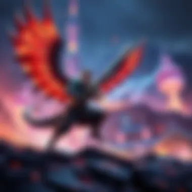 A Gunlance player executes the Soaring Wyvern move in a vibrant game environment, showcasing their weapon and stance