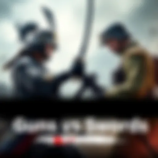 A samurai character holding a katana faces off against a soldier with a gun, symbolizing the clash of traditions in Ghost of Yotei.
