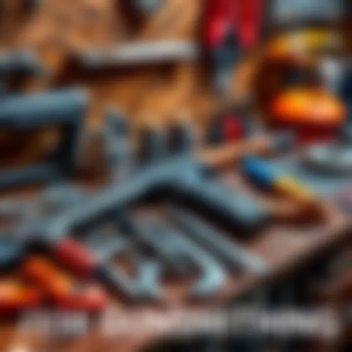 A collection of gunsmithing tools including wrenches, files, and a cleaning kit on a workbench