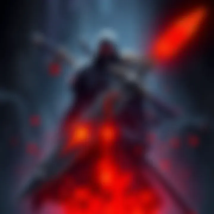A large, heavy sword resembling the Guts Sword from Elden Ring, displayed against a dark fantasy backdrop with a warrior's silhouette in the background.