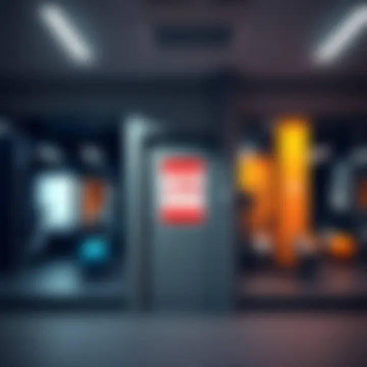 A gym interior showing a closed restroom sign on the door, with workout equipment in the background.