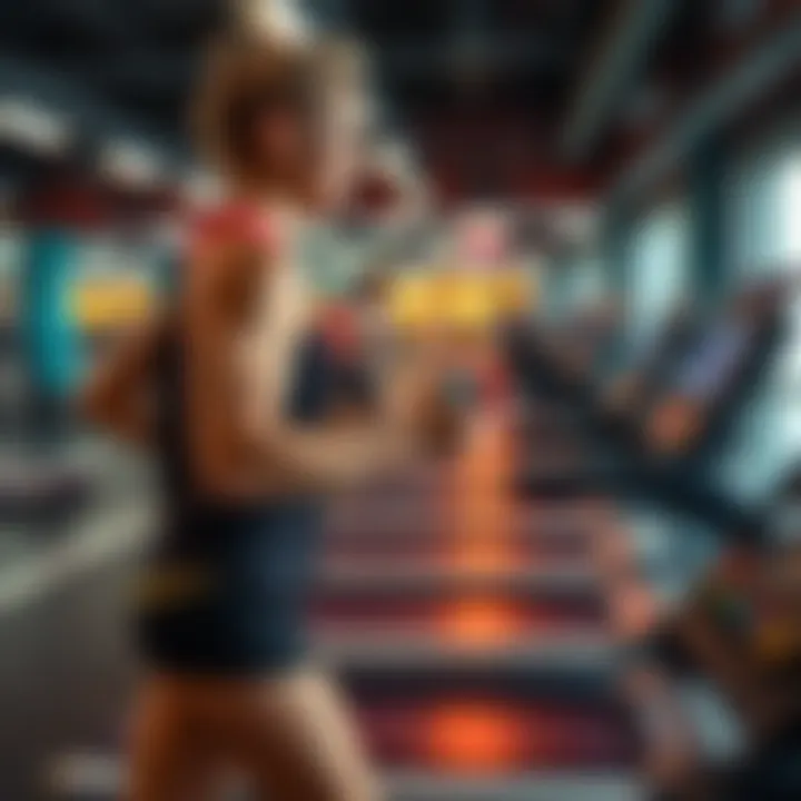 Person playing Switch 2 while on treadmill A person jogging on a treadmill holding a Switch 2 console, enjoying a game, with gym surroundings in the background