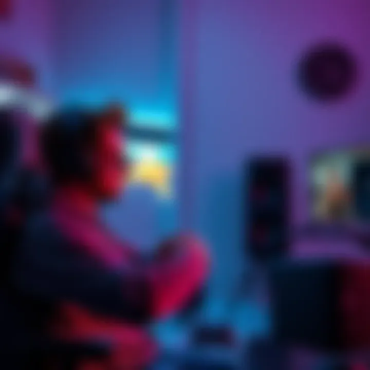 A gamer adjusting settings for gyro aiming in a home setup