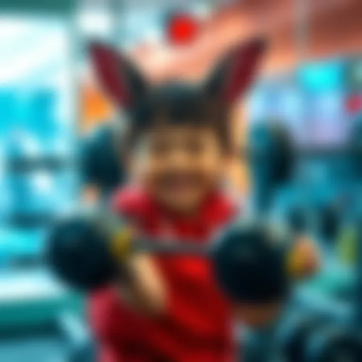 Hachu smiles while working out with weights at the gym
