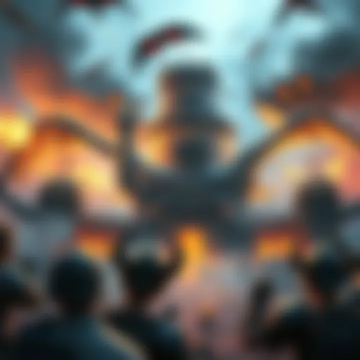 Hacked Orc Fortress A chaotic scene of a hacked orc fortress with players frustrated by overwhelming defenses.