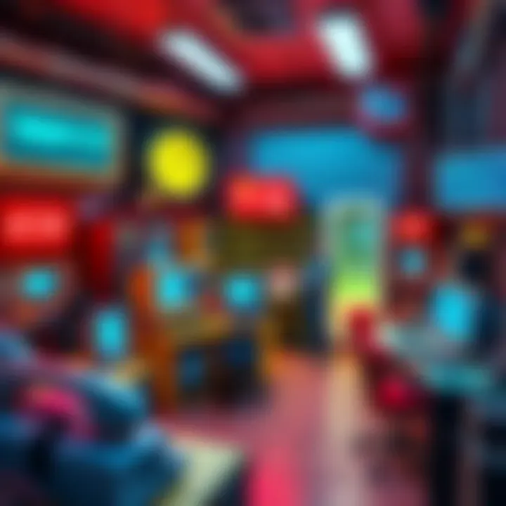 A vibrant 2D game scene showing retro phone systems and computer networks, inspired by '90s hacker culture. Colorful graphics display classic tech elements and characters engaged in gameplay.