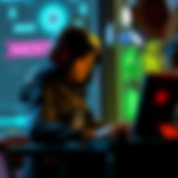 A character interacting with a hacking mini-game in Bioshock 1, with colorful graphics and puzzle elements.