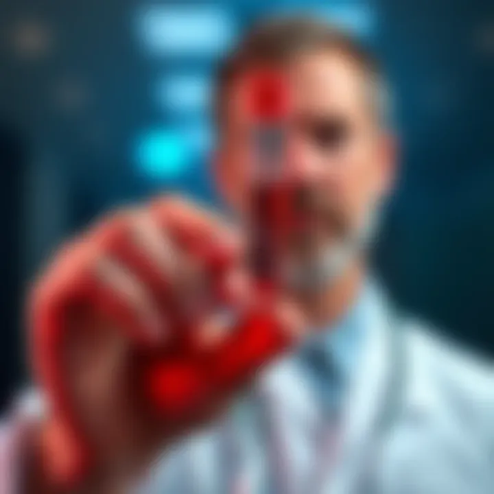 A person holding a blood sample tube with a concerned expression, representing health concerns about haem.