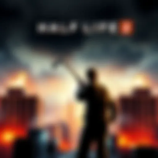 Half Life 2 Game Cover Cover art featuring the protagonist holding a crowbar in a dystopian cityscape
