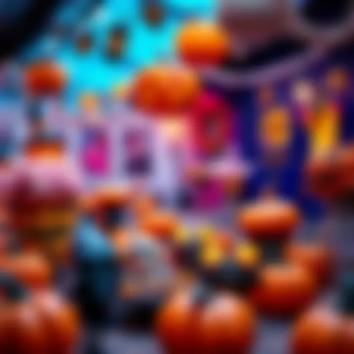 Colorful Halloween decorations, pumpkins, and spooky treats on display for the festive season.